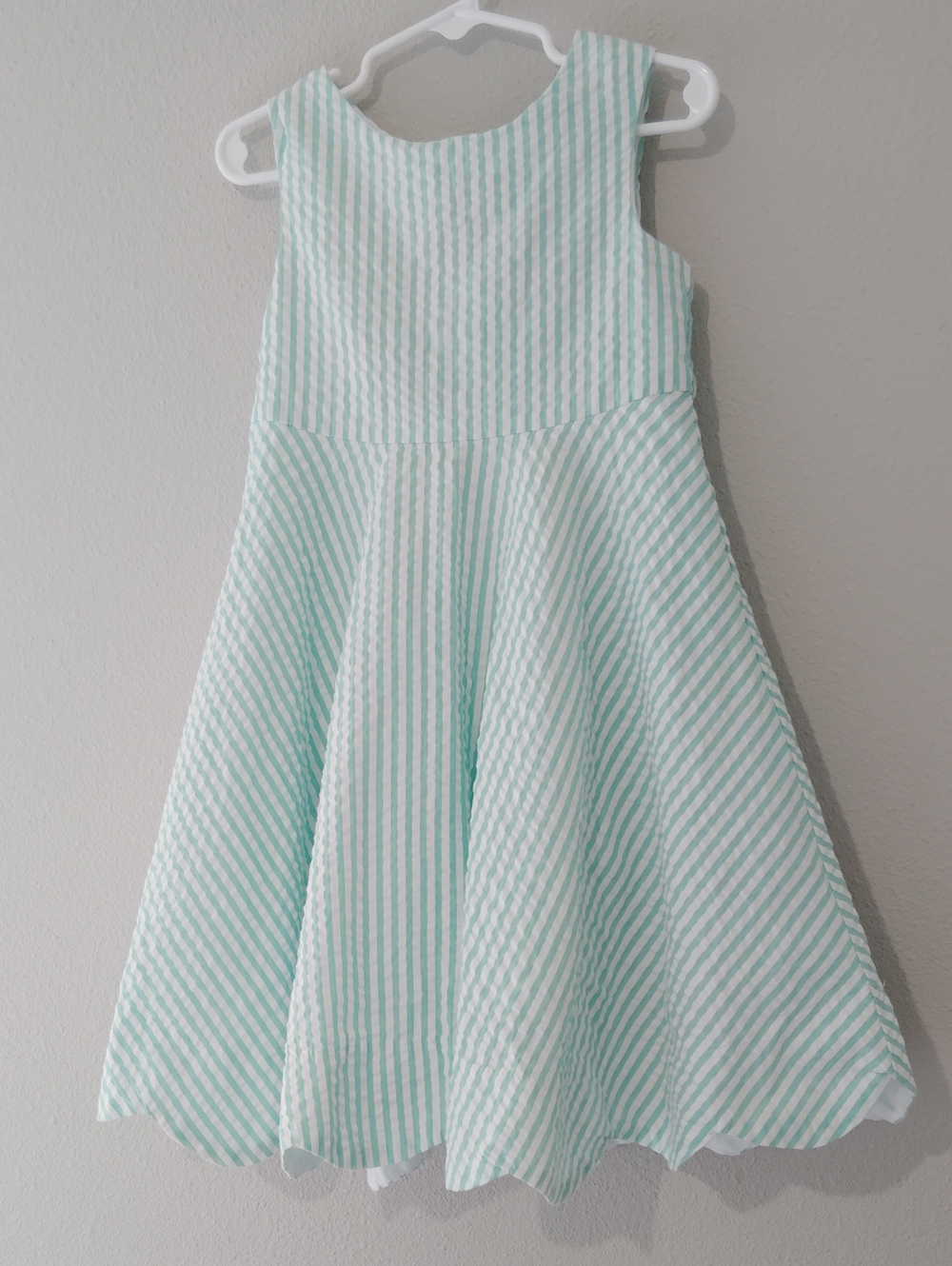 Rare Editions Girls Mint Green White Striped Seersucker Bow Back Dres. Size5